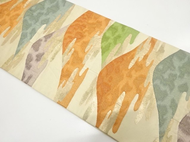 JAPANESE KIMONO / ANTIQUE TOYAMA NI EKASUMI PATTERN WOVEN FUKURO OBI (